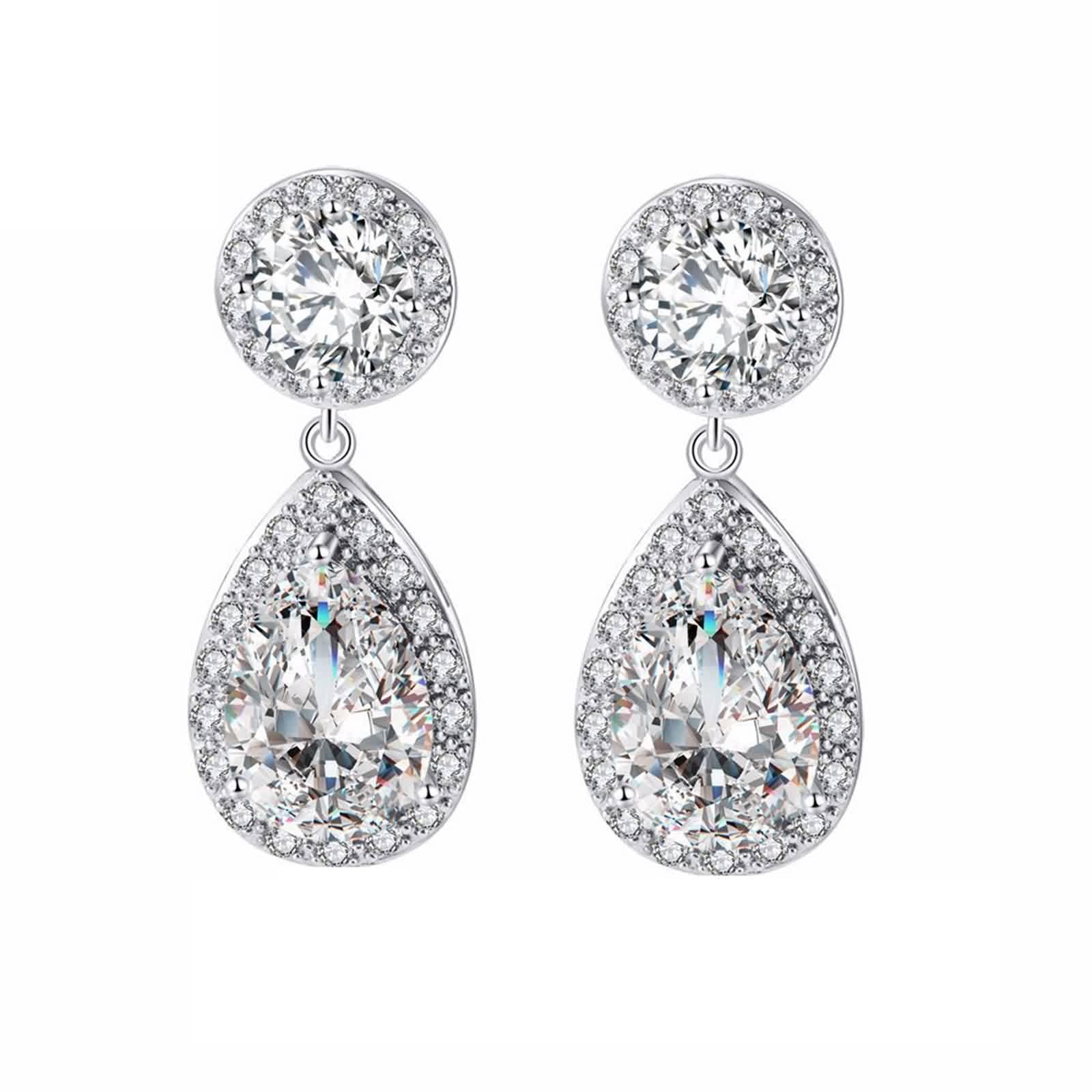 Pendientes Fiesta Largos Mujer Oro Blanco 18 Kilates Moissanita Blanca con Diamante Laboratorio Elegante Pendiente Colgante