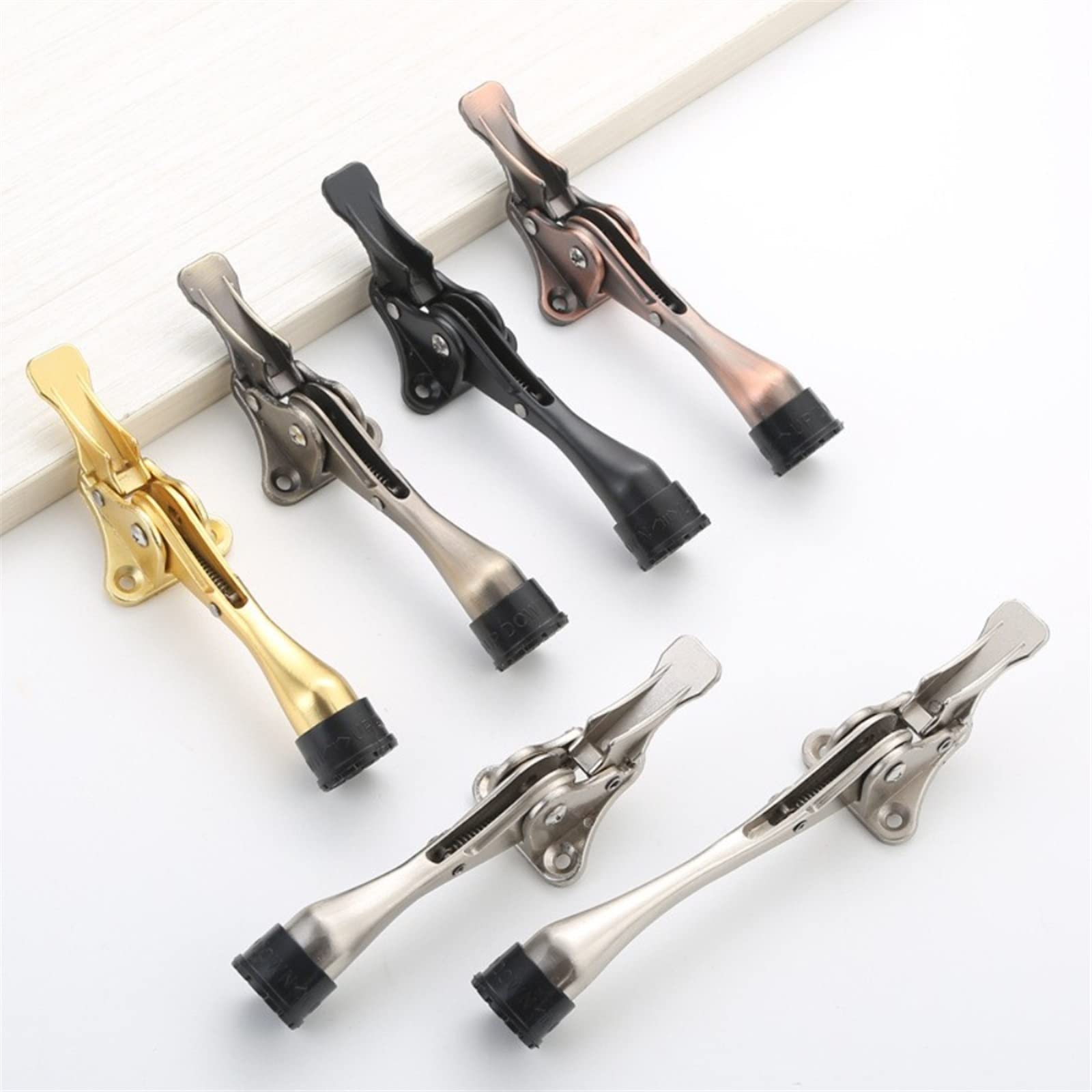 Nvsfzgiyg Nero Adjustable Pedal Door Stopper Zinc Alloy Stops Holder Rubber Buffer Mounted For Home Furniture Hardware 1Pcs(Nero)