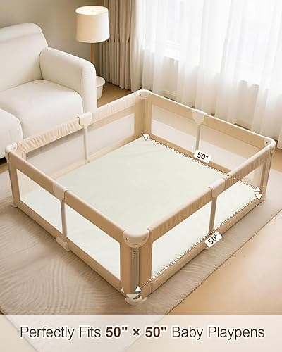 Miniatura 4 de Tapete de juego para bebé para suelo, espuma acolchada de 1.2 pulgadas de grosor, 50 x 50 pulgadas, terciopelo suave y cuero antideslizante, funda