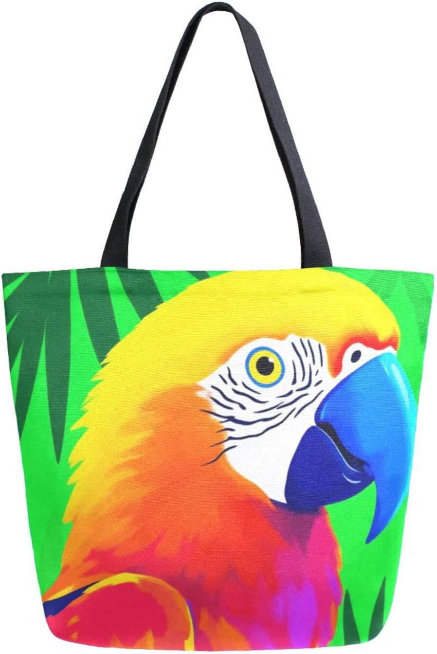 Aslsiy Canvas Tote Bag for Women Macaw Tropical Lush Green (4) Large Grocery Bag Beach Shopping Tote Shoulder Bags Handbag