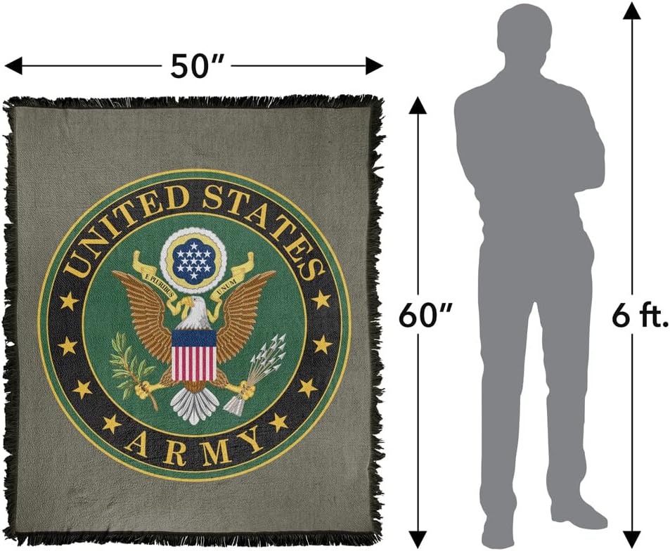 LOGOVISION Army Blanket, 50"x60" United States Army Eagle Symbol Woven Tapestry Cotton Blend Fringed Throw