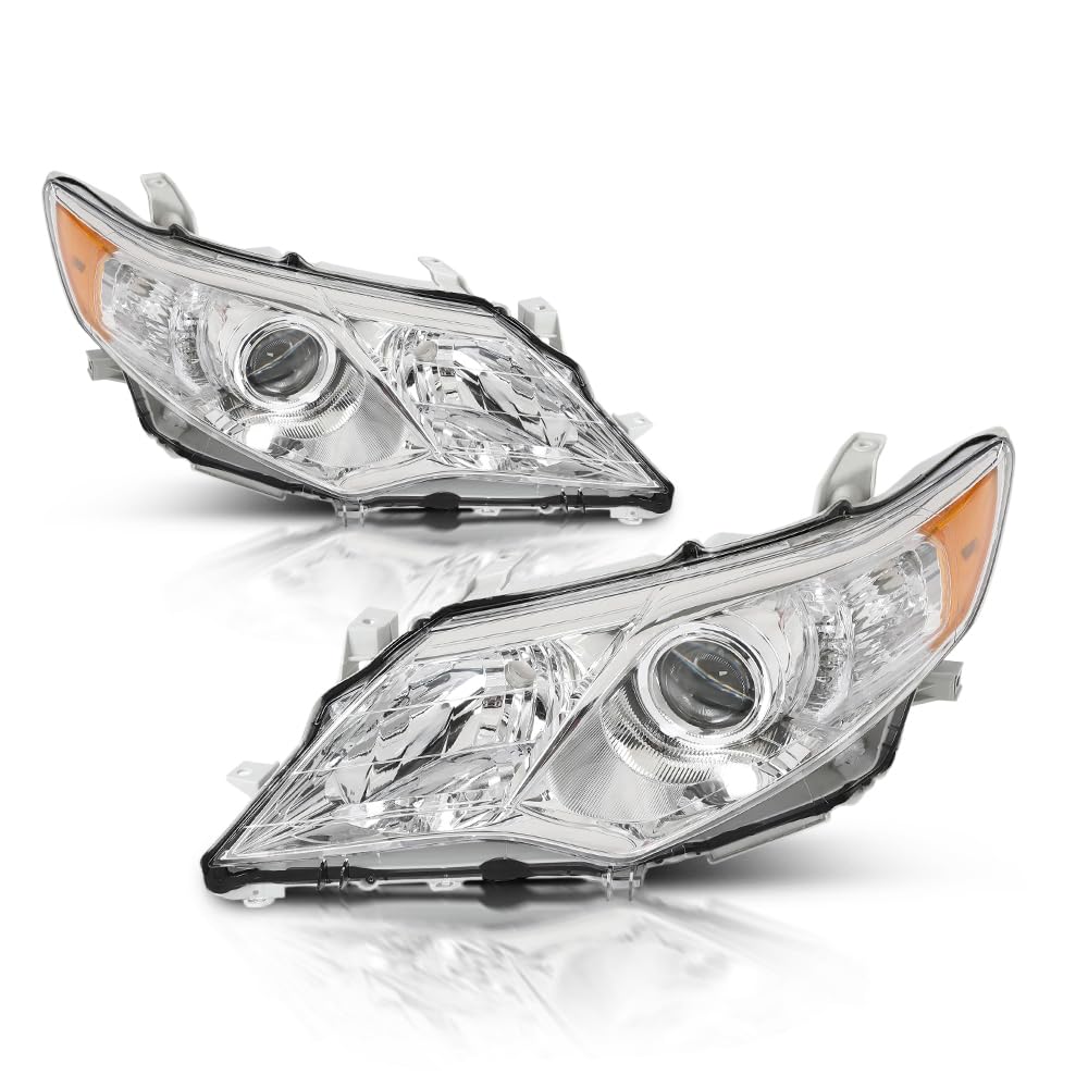 GRAND ORANGE Headlights Assembly Projector Headlamps LH&amp;RH Pair Compatible with Toyota Camry L/Le/Xle (Not Fit SE/SE Sport) 2012-2014 Chrome Housing Clear Lens Amber Reflector