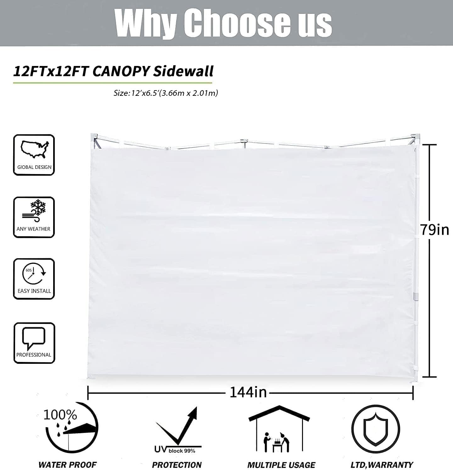SCOCANOPY Door for 12x12 Canopy Frame One Central Zipper Design for Easy Entry and Exit,1 Pack Canopy Door Only,Darkgray