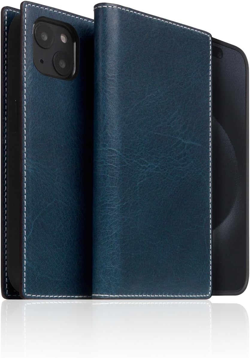 SLGD7 Italian Wax Leather Wallet Case for iPhone 15 - [2-in-1] Handcrafted Detachable Diary Style with Magnetic MagSafe Back Cover, Gift Box Included (Blue)