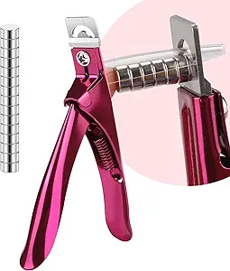 False Nail Clippers with Magnets Stainless Steel Nail Cutter for Acrylic Nail Nail Clippers with 15Pcs Small Magnets for Home Salon Nail Art (Pink)