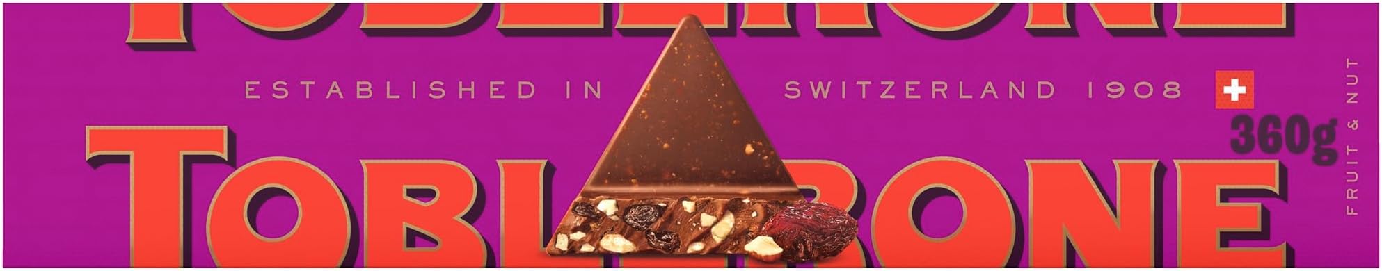 Milk Chocolate, Honey and Almond Nougat with Fruit & Nut Chocolate, Large Gift Bar, Made with Swiss Milk, Perfect for Gifting or Sharing, 360 g (Pack of 1)