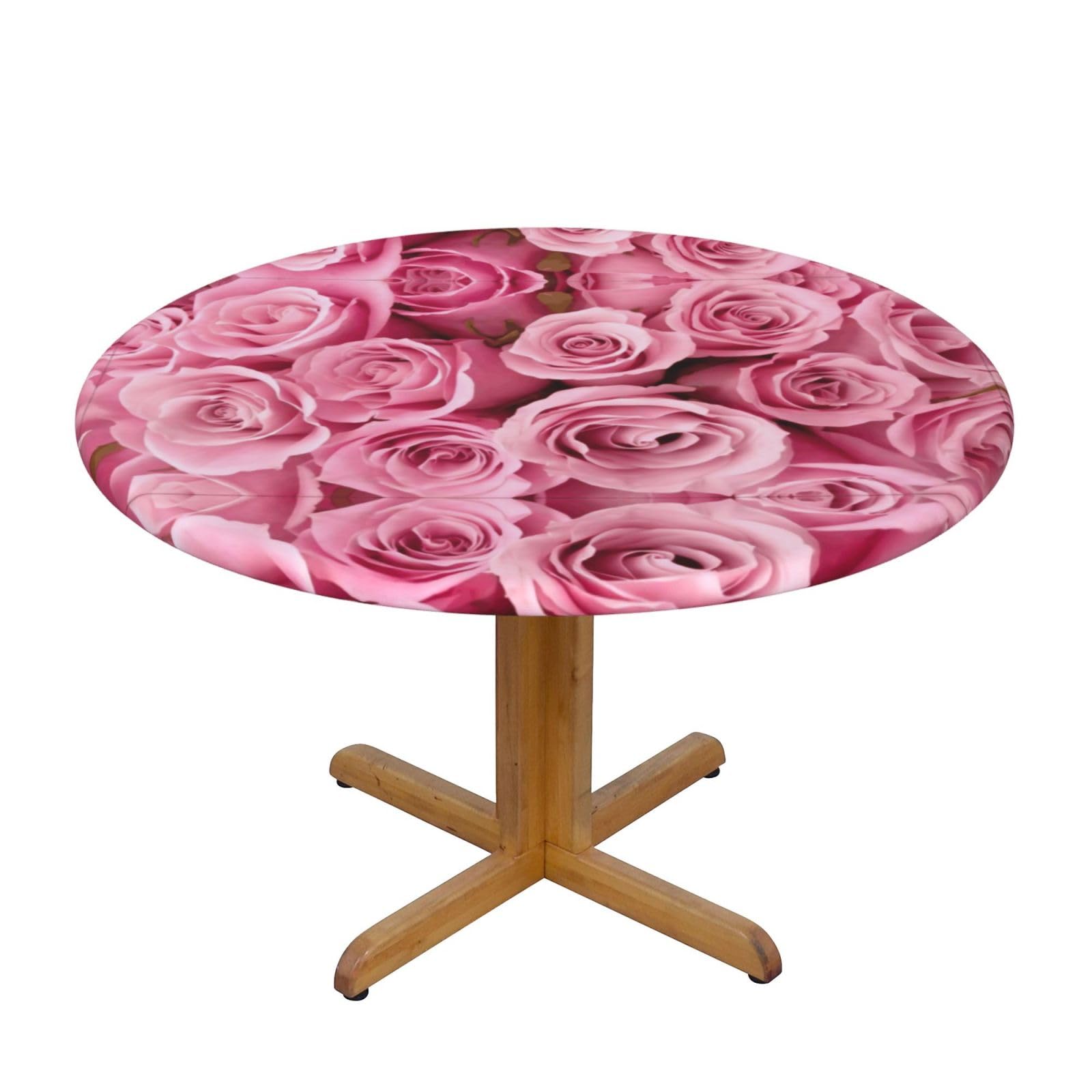 ZQYTGFDC Pink Rose M Decorative Round Tablecloth Waterproof Anti Stain Oil Proof Size for 40 50 inch