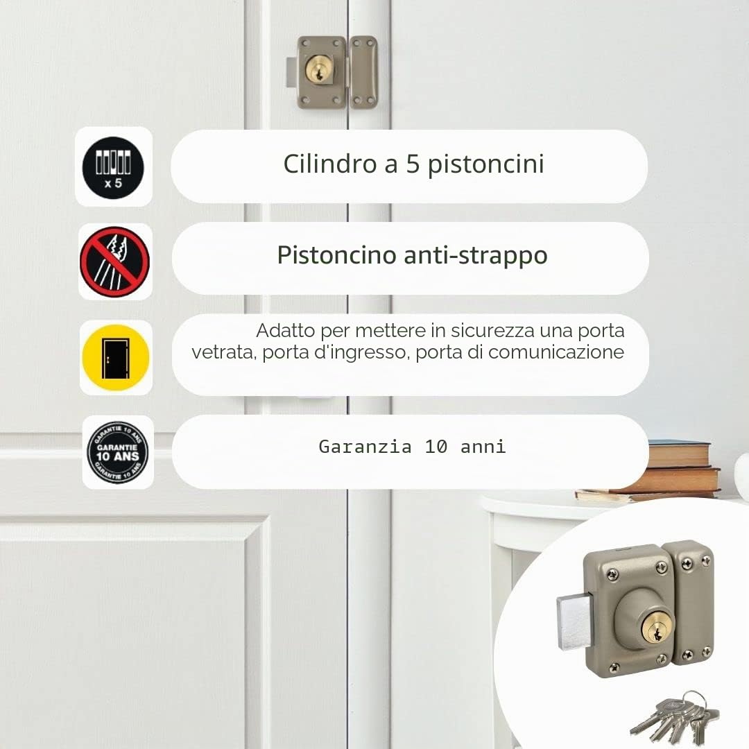 YALE - YV25DE-45 Verrou cylindre double 5 goupilles diametre 23 mm - longueur 45 mm - 4 clés - beige