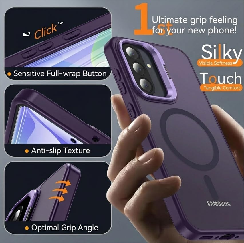 Image of DIZORO Samsung Galaxy A57 Case Compatible with Wireless Charging, with Camera Stand, Military Grade Drop Tested,Translucent Hard Back Soft Edge Back Cover - Deep