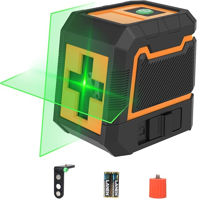Laser Level, Qooltek Self-Leveling Laser Level, Multi-Use Cross Laser Level Horizontal Magnetic Bracket for 360° Rotation, IP54 Anti-dust and Anti-Splash for Indoor Outdoor(2 AA Battery Included)