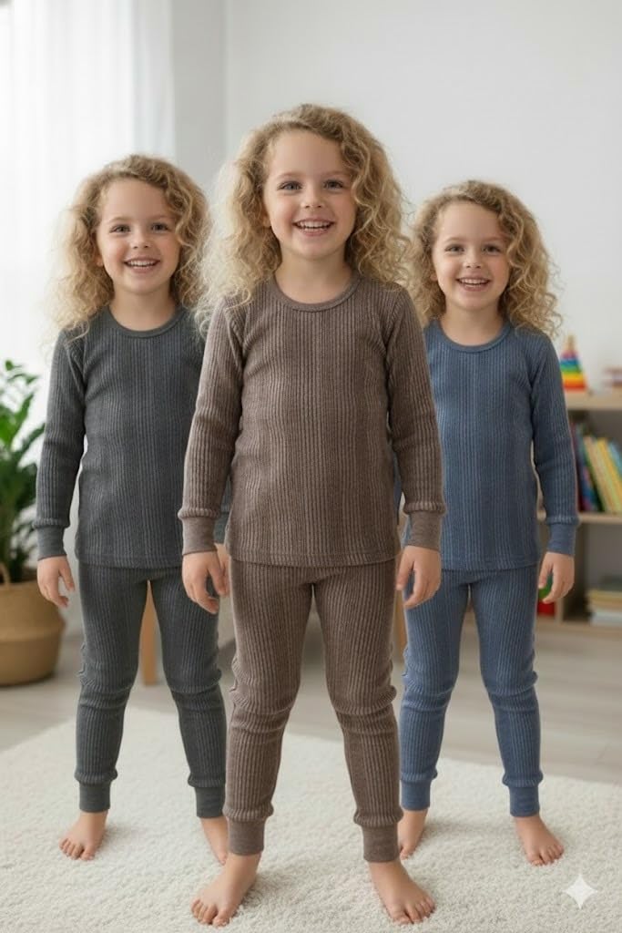 A.T.U.N. (ALL THINGS UBER NICE) Comodo set di biancheria intima termica per ragazze, morbida, calda, a maniche lunghe, girocollo, top termico con pantaloni abbinati, comodo set di biancheria intima