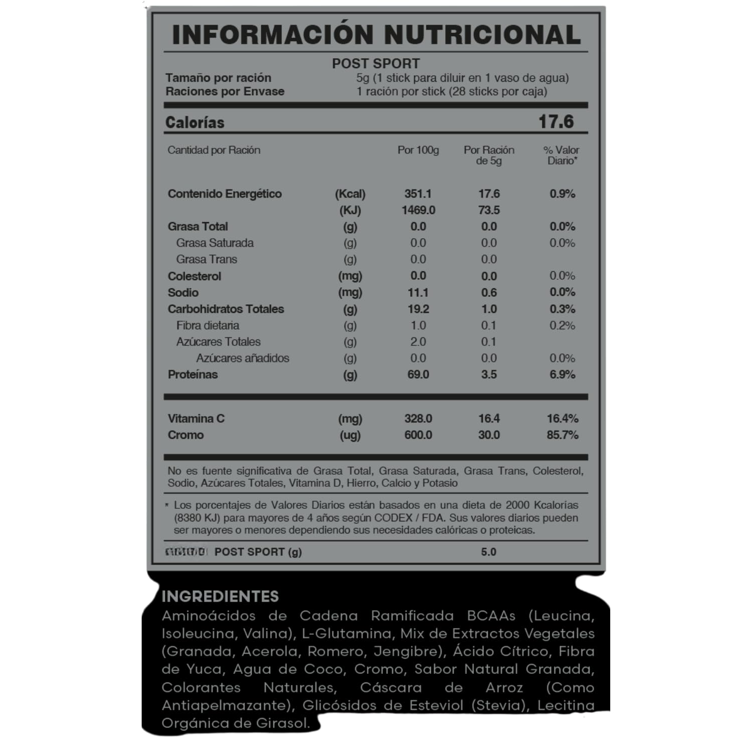POST SPORT – TÉ Bebida Deportiva con BCAAs, Glutamina y Agua de Coco | Recuperación Muscular Post Entrenamiento | 1 CAJA CON 28 Sobres x 5g | Sabor Natural | Reposición de Electrolitos