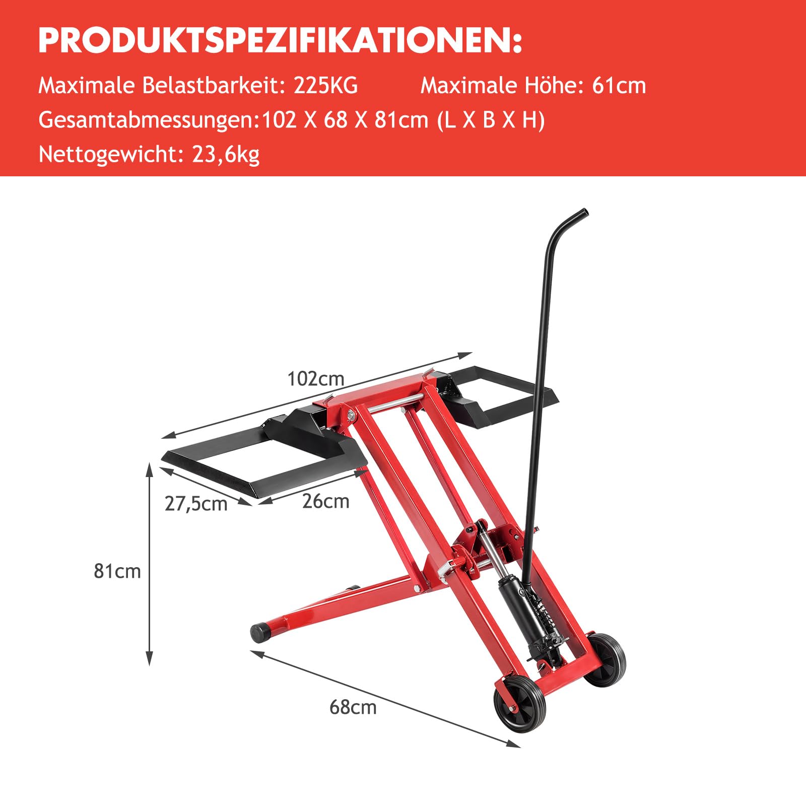 Podnośnik do kosiarki z siedziskiem, regulacja wysokości do 225 kg, hydrauliczny podnośnik do traw, metal, pomoc w czyszczeniu kosiarek
