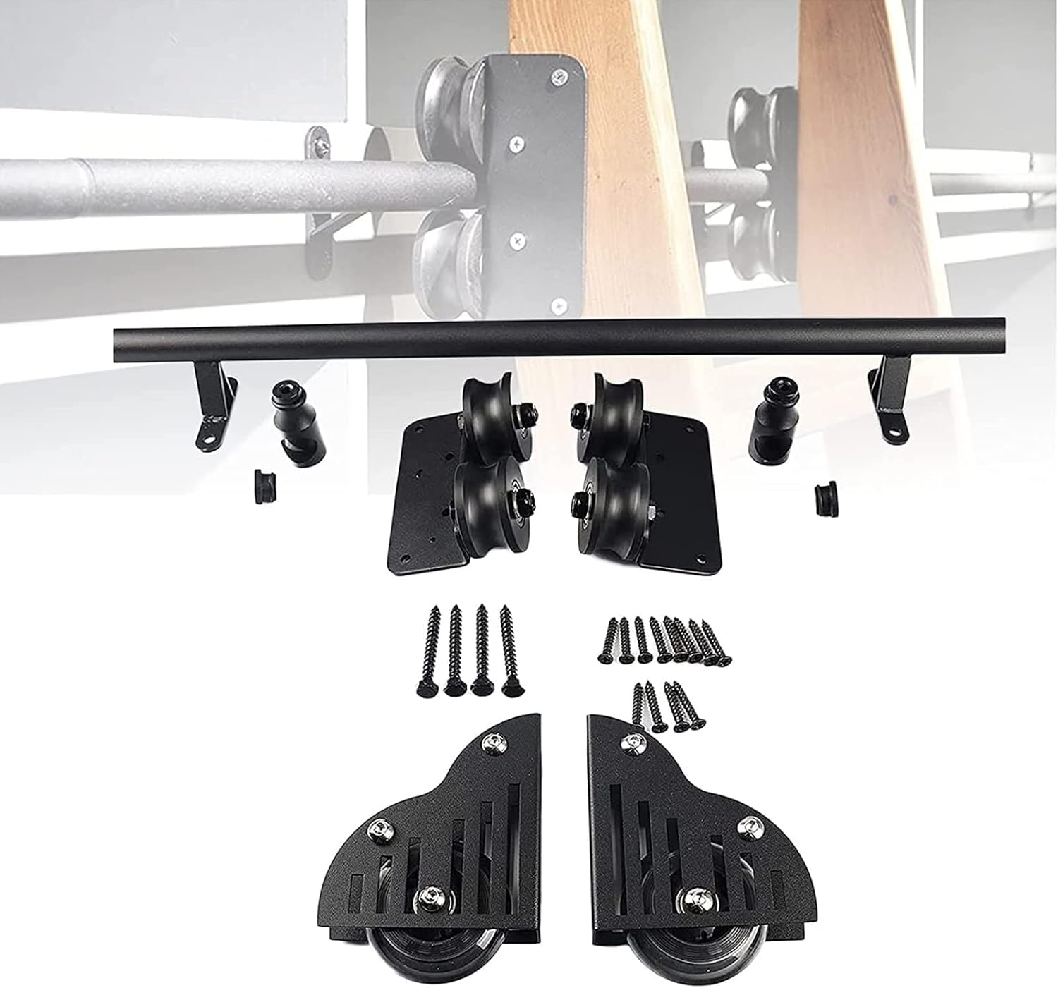 DFGHNBVC Sliding Library Ladder Hardware Kit, 3.3Ft~20Ft Heavy Duty Rolling Ladder Track Rail Black Round Tube Mobile Ladder Track Floor Roller For Home Indoor Loft,16Ft/500Cm Track Kit