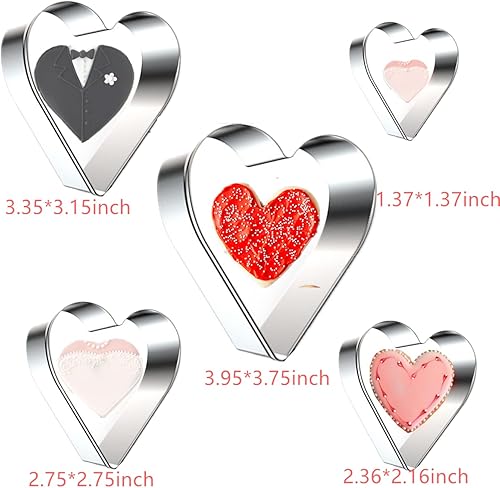 Miniatura 3 de Juego de 5 cortadores de galletas con forma de corazón para el día de San Valentín, moldes de acero inoxidable para aniversario, novia, compromiso y