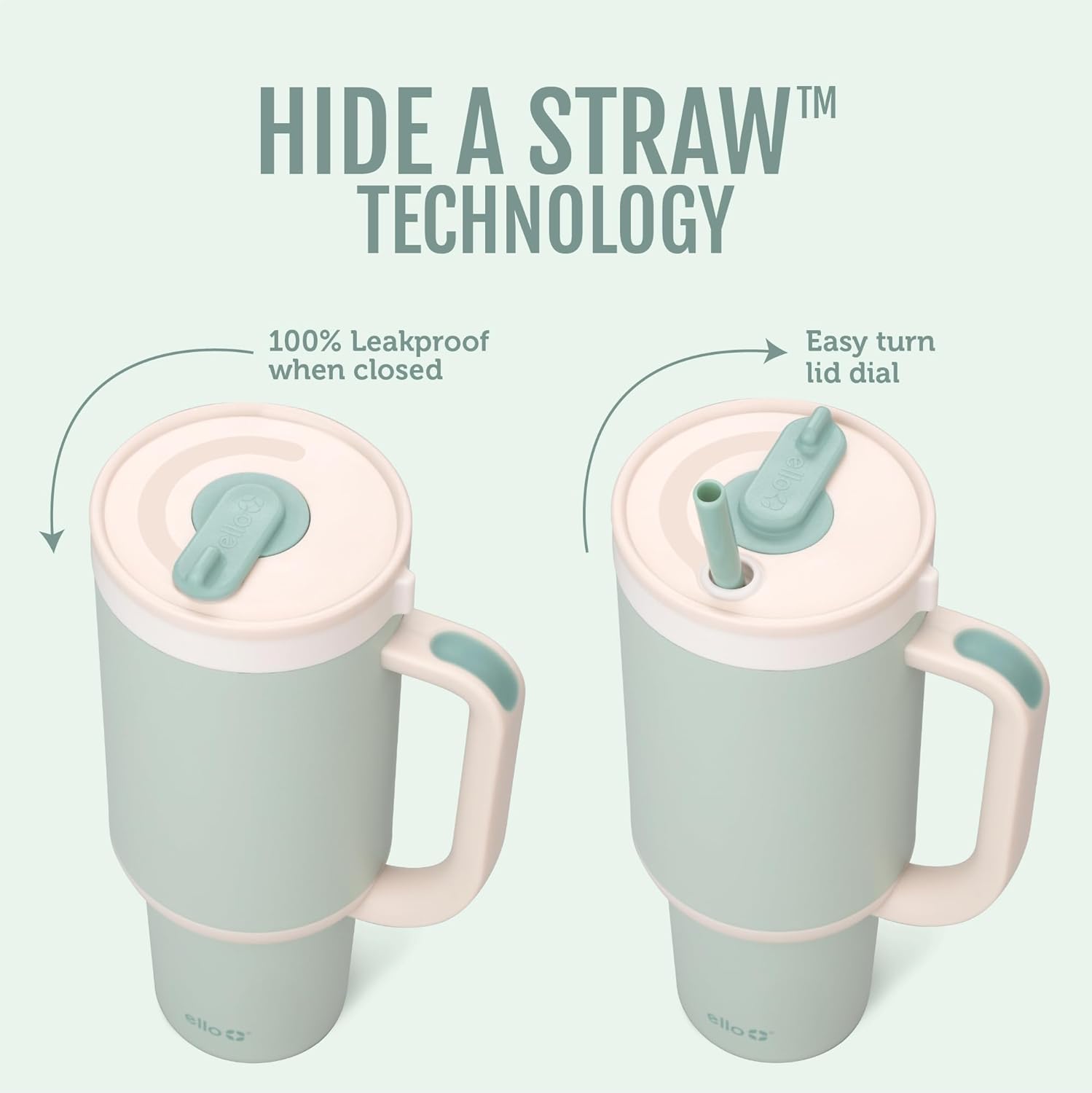 Ello Oasis 40 oz Tumbler with Handle & Retracting Straw | Reusable Insulated Stainless Steel Cup 100% Leakproof, Gifts for Teens Women Men | Keeps cold for 20 Hours, Cup Holder Friendly, Pistachio - Image 2