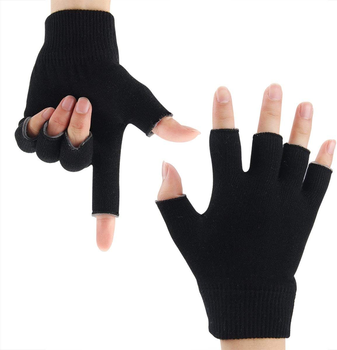 Happon Gel Spa Moisturizing Gloves - Fingerless Moisturizing Gloves Day Night Instantly Repair Eczema Dry Rough & Cracked Hands (Black - 1 Pair)