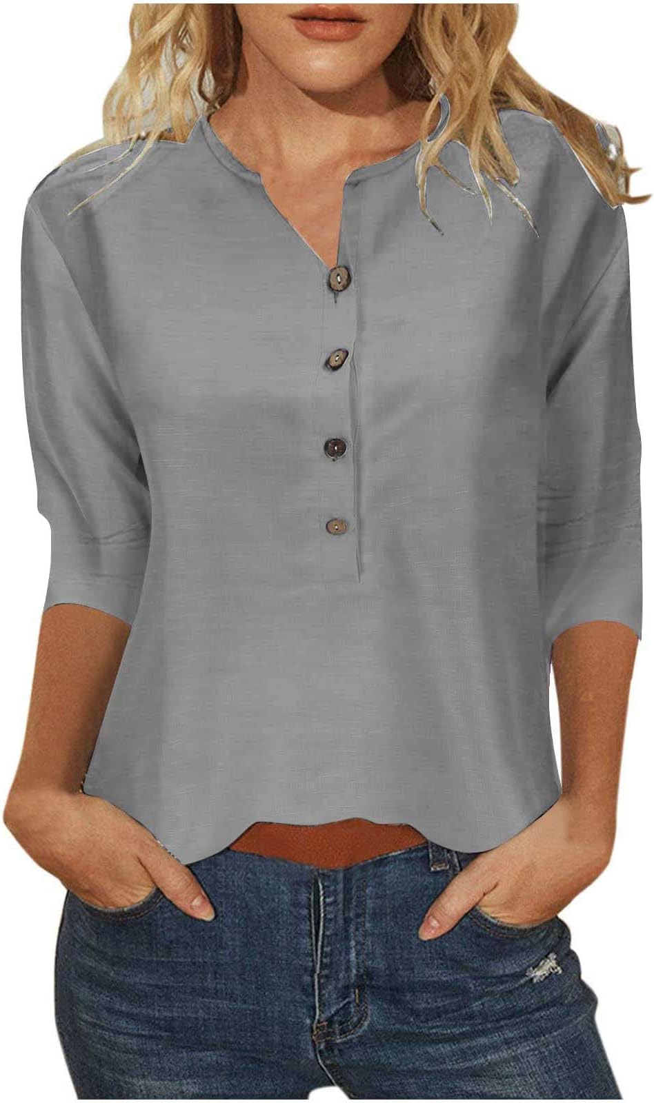 Women 3/4 Sleeve Tops Pullover Basic Tee T Shirts Floral Blouses O Neck Dressy Casual Fashion Summer Loose Tunic Top