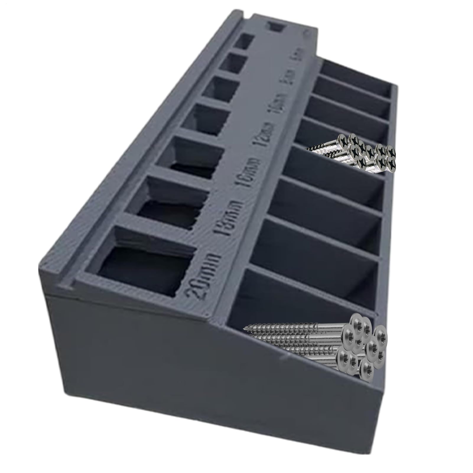 Clasificador de tornillos, tornillos, longitudes, bandeja de clasificación, estuche de almacenamiento ergonómico impreso en 3D, para taller, garaje, bricolaje, organización