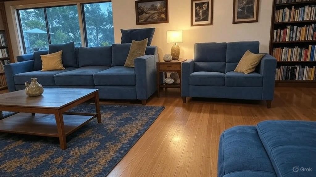 generic Modern Living Room Set, 3-Piece Navy Blue Sofa Set with Gold Accent Pillows, Contemporary Fabric Upholstery-picture-21