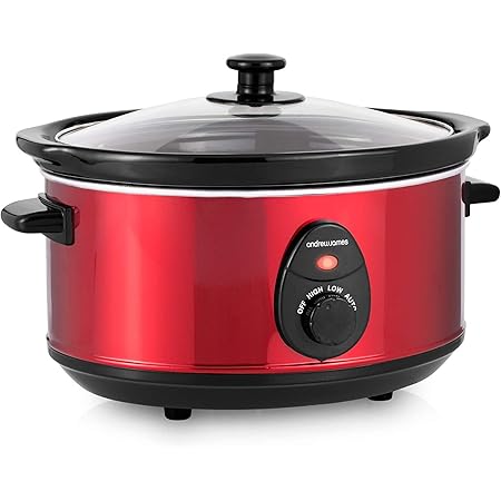 Andrew James Slow Cooker 3.5 litres | Tempered Glass Lid & Removable Ceramic Bowl | Ideal for Making up to 10 Portions of Slow Cooker Recipes | 200W | Red