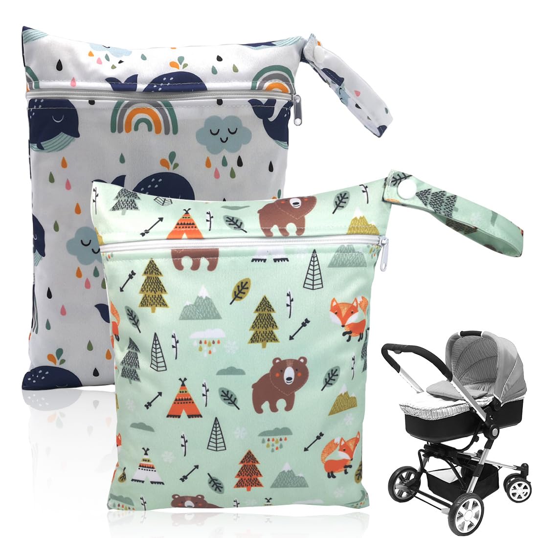 2 Pieces Washable Wetbag Diapers With Zipper Reusable Hanging Organizer 25x20 cm Classique