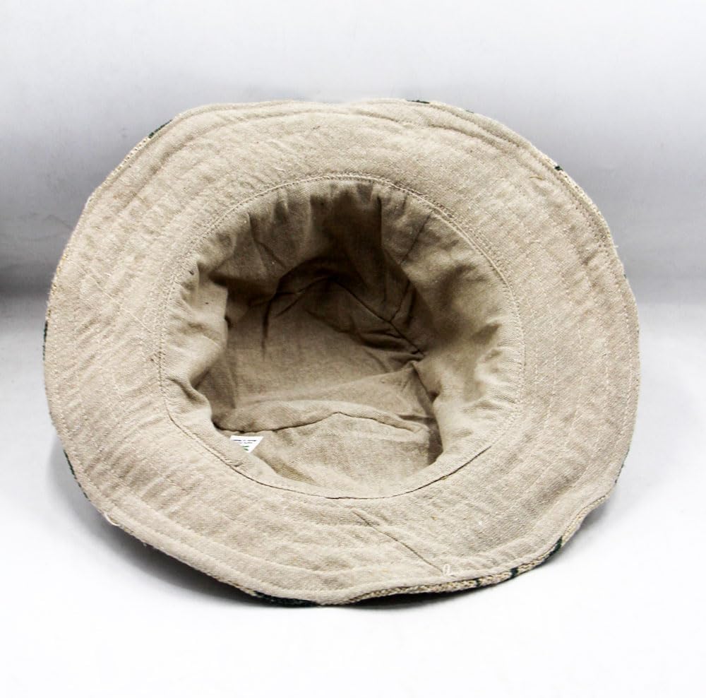Beige Handmade Hemp Boho Hat with Hemp Leaf Print | Eco-Friendly Unisex Bucket Sun Hat |Festival Beach Cap 2 pcs in 55 USD