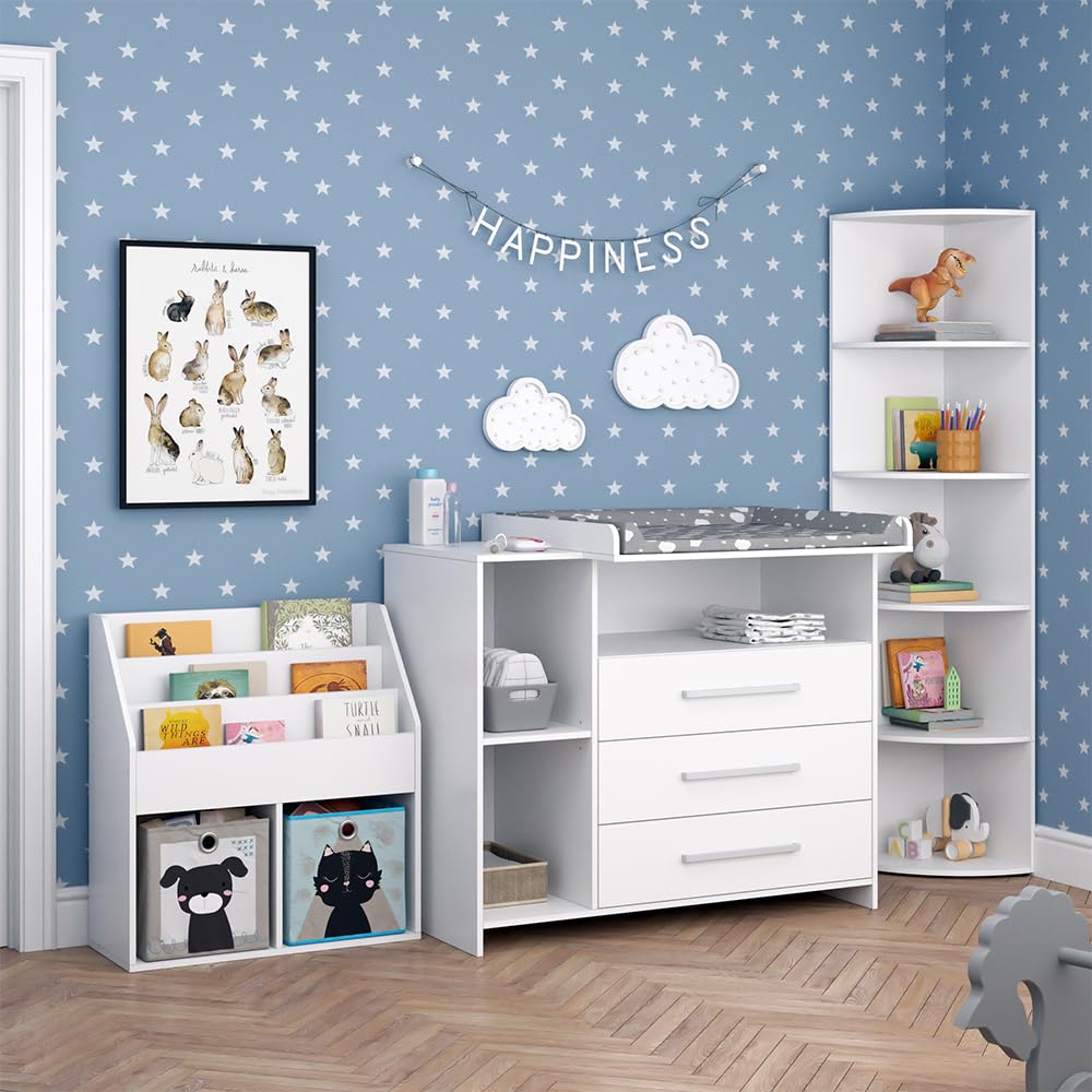 Vicco Set mobili bambini Oskar bianco 3 parti fasciatoio scaffale giocattoli libreria convertibile cassettiera