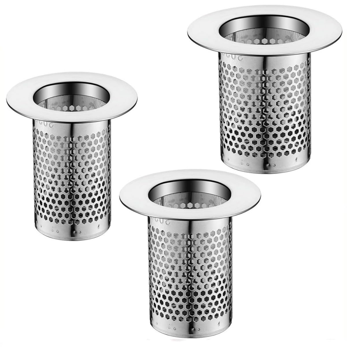 Kjzeex Silver 3 Pcs Shower Drain Hair Catchers, 3 Sizes Hair Catcher For Shower Tray Filter Stainless Steel Bathtub Drain Strainer For Bathroom Sink