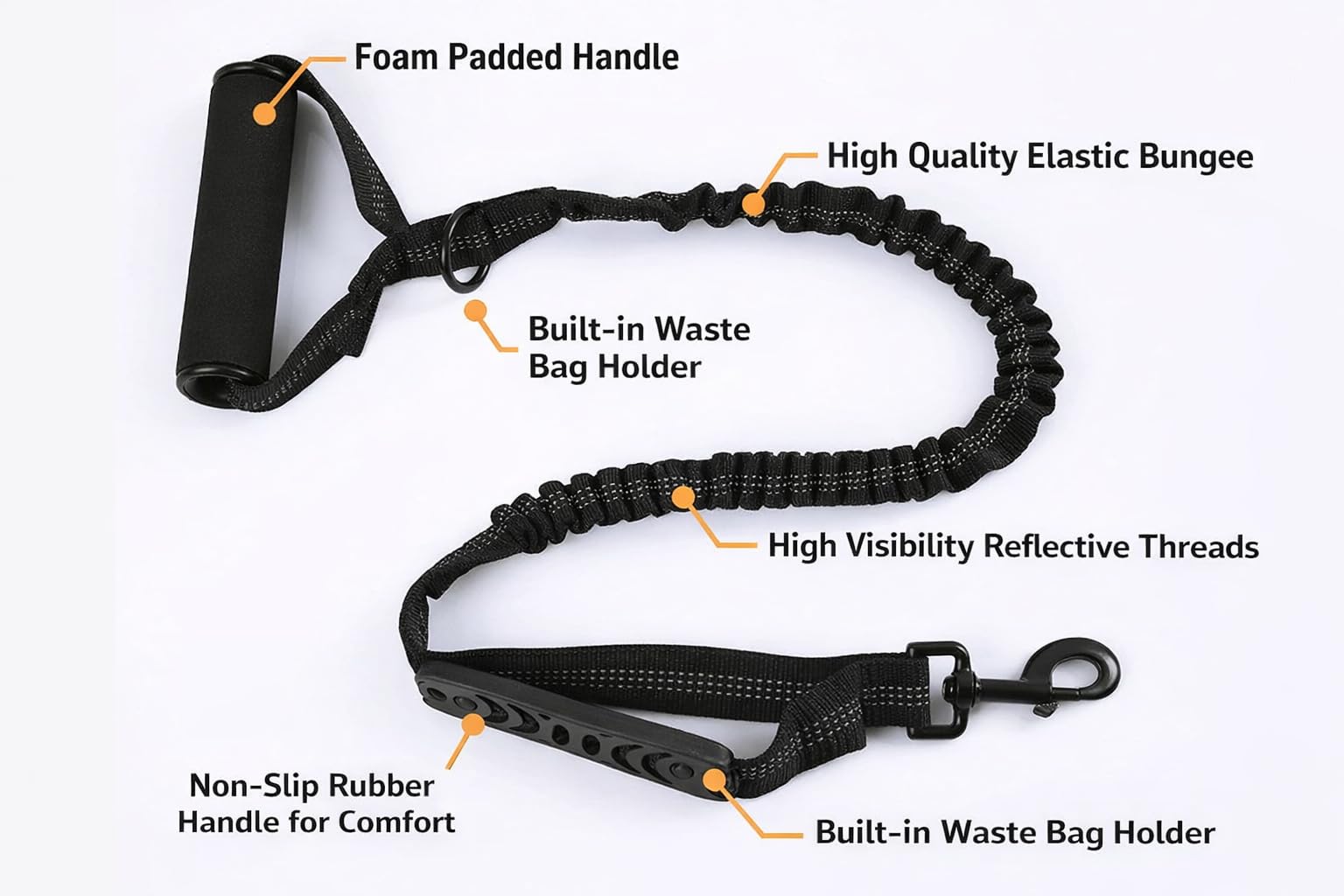 DOGORA DL01 Reflective Bungee Dog Leash with Shock Absorbing Elastic for Walking, Running and Training, for Small Medium and Large Dogs (Blue) - 1