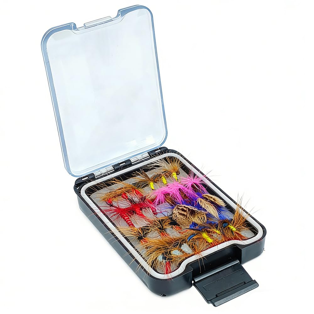 Fly Fishing Flies Set, 24PCS Assorted Flying Fish Bait with Storage Box Realistic Shape Sharp Hook Flies for Trout, Salmon, Grayling