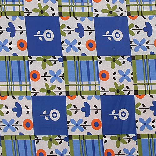 Image of Foldable Mat 6.5 X 6 Feet Korai River Grass chatai Blue Cotton Fabric with 20MM Soft Foam Comfort Cushion