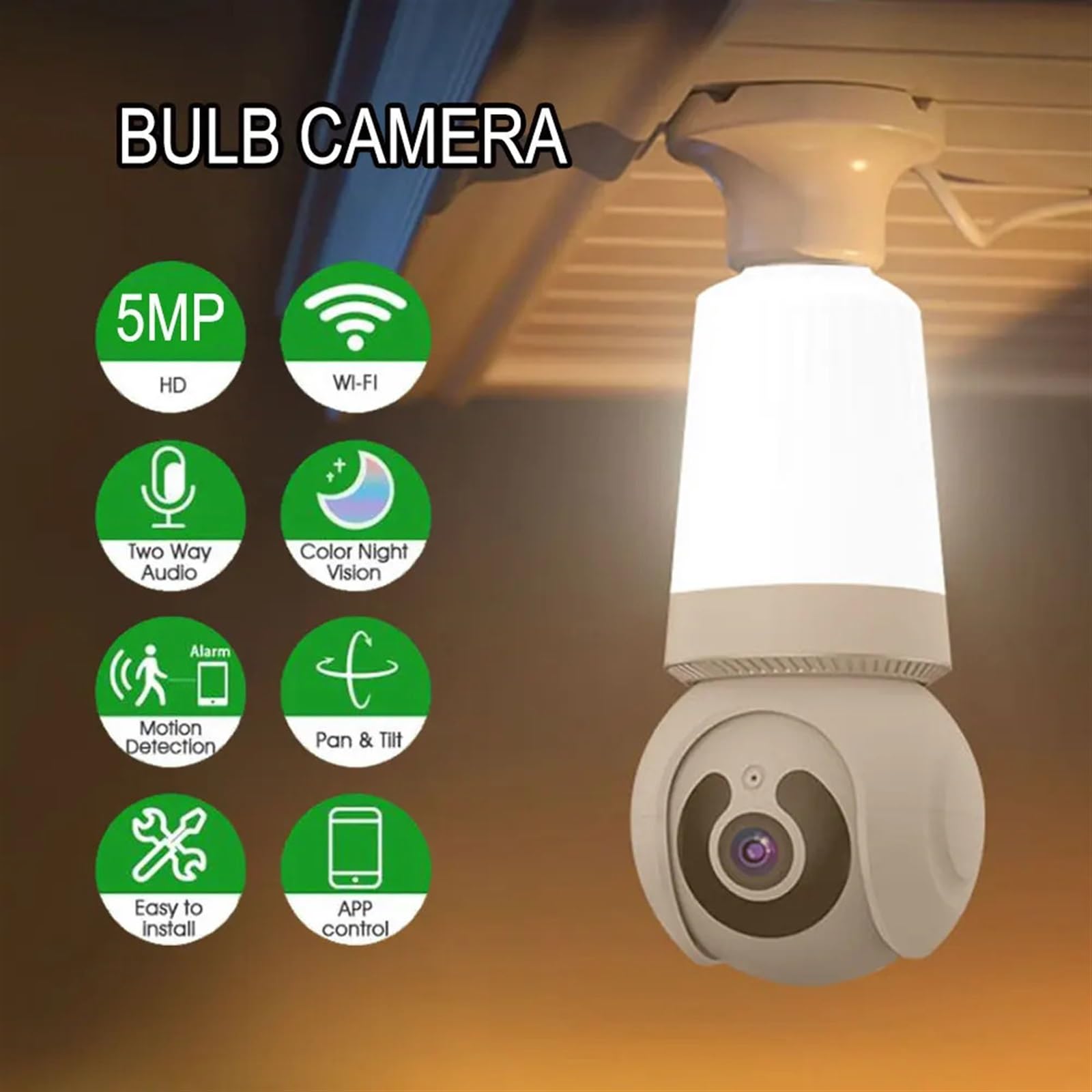 Camera Surveillance, Caméra IP d'intérieur à ampoule , Vision nocturne polychrome, suivi automatique, vidéosurveillance intelligente, moniteur de sécurité sans fil avec support E27 ,Sécurité, Antivol(