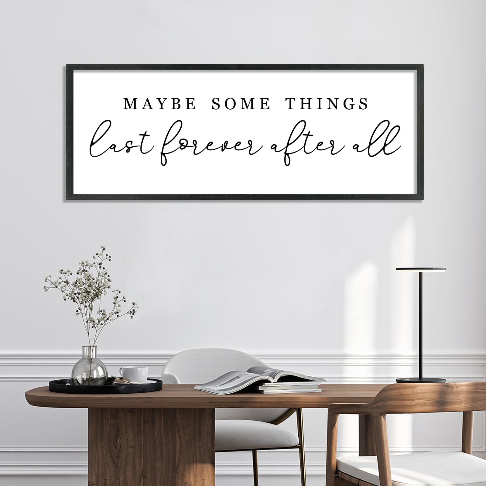 YWJKWLGS Letrero decorativo para pared de dormitorio principal, con texto en inglés "Maybe Some Things Last Forever After All", 101.6 x 38.1 cm, moderno estilo rústico grande de madera rústica