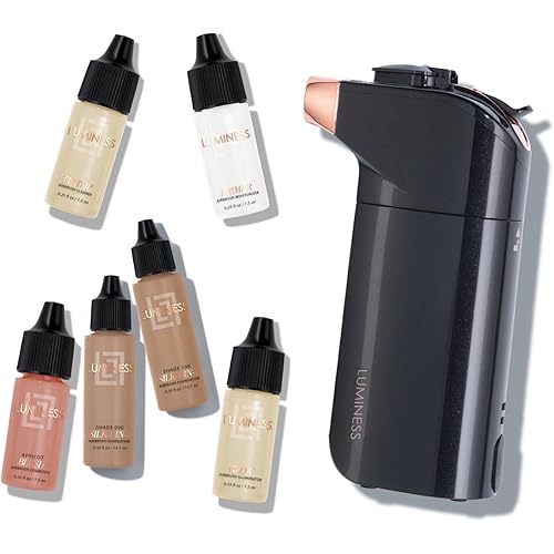 Luminess BREEZE DUO Airbrush Makeup System, Tan Coverage – 9-Piece Kit includes 2x Silk Airbrush Foundation, Apricot Shade Blush, Glow Highlighter, Moisturizer Primer, and Airbrush Cleaning Solution