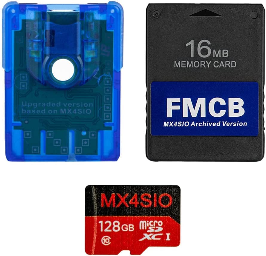 RGEEK PS2 MX4SIO TF Card Adapter with 128G TF and PS2 FMCB MX4SIO Archived Version Card for PS2 All Fat and Slim Consoles, PS2 Memory Card