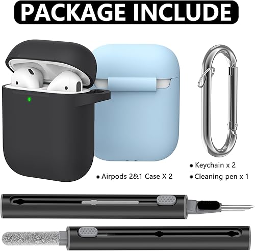 Miniatura 9 de Ljusmicker Funda para AirPods 2 y 1 con kit de limpieza, funda protectora de silicona suave para Apple AirPods de 21 generación con llavero, funda a