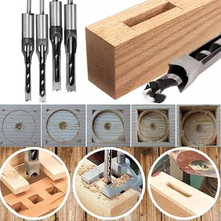 Woodworking Square Hole Drill Bits High Carbon Steel Precision CNC Machined Fast Easy Hole Punching for Hardwoods 6.4mm-19mm Ideal for DIY Lovers Furniture Production (6pcs (6.4+8+9.5+12.7+14+16))
