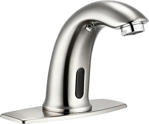 Grifo de lavabo de baño sin contacto con sensor de movimiento automático, grifo de baño comercial con placa de cubierta, grifo de latón macizo de 1