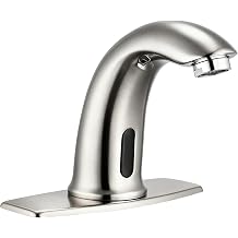 Touchless Bathroom Sink Faucet Automatic Motion Sensor Commercial Bathroom Faucet with Deck Plate,1 Hole or 3 Hole Solid Brass Faucet,AC/DC Powered,Hot Cold Mixer,Brushed Nickel