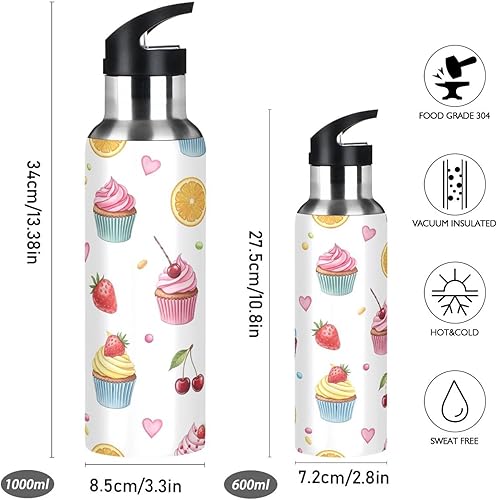 Miniatura 2 de Insulated Water Bottle 32 Oz, BPA-Free Sport Water Bottle Insulated for Gym Outdoor Travel School, Colorful Cupcakes