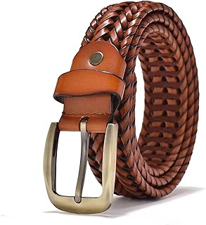 YAKXIUE 1 Pieza Cinturón de Piel de Vaca Tejido a Mano de 3,4 de Ancho, Color Negro, for Hombres y Mujeres, con Hebilla de alfiler Retro, cinturón Hueco(105cm,D)