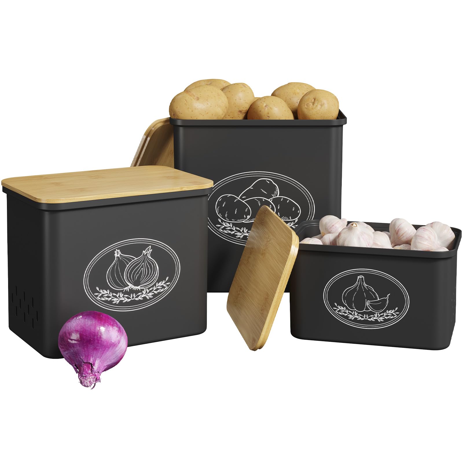 Lifewit Plastic Potato and Onion Storage Bin, Stackable Garlic Keeper