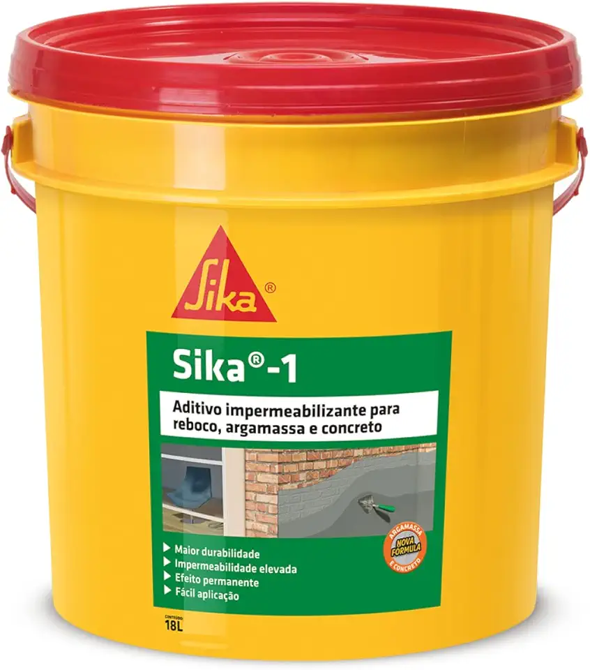 Sika- Aditivo impermeabilizante - Sika-1 amarelo - Argamassa e concreto - Uso Fácil - Balde 18L