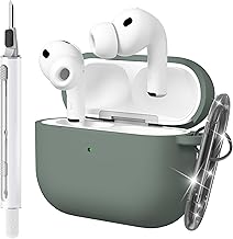 Seltureone AirPods Pro 3 (2025) Case with Keychain and Cleaning Kit, [Front LED Visible] Protective Soft Silicone Shockproof Case Support Wireless Charging - Grey Green