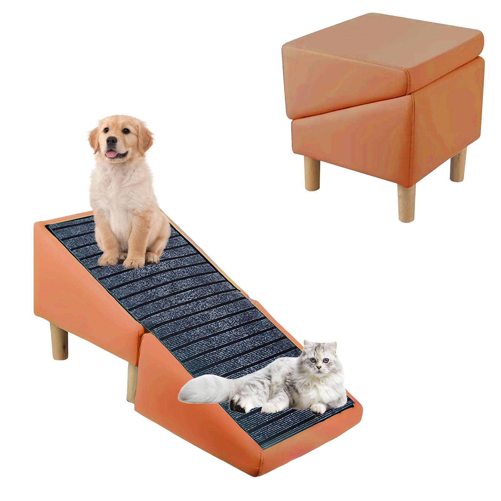 Rascador para Gatos Mejorado, otomana Dividida con rampa para Perros, Taburete de Madera Convertible 2 en 1, rampa para Perros y Gatos pequeños, Incluye Alfombrilla Antideslizante,