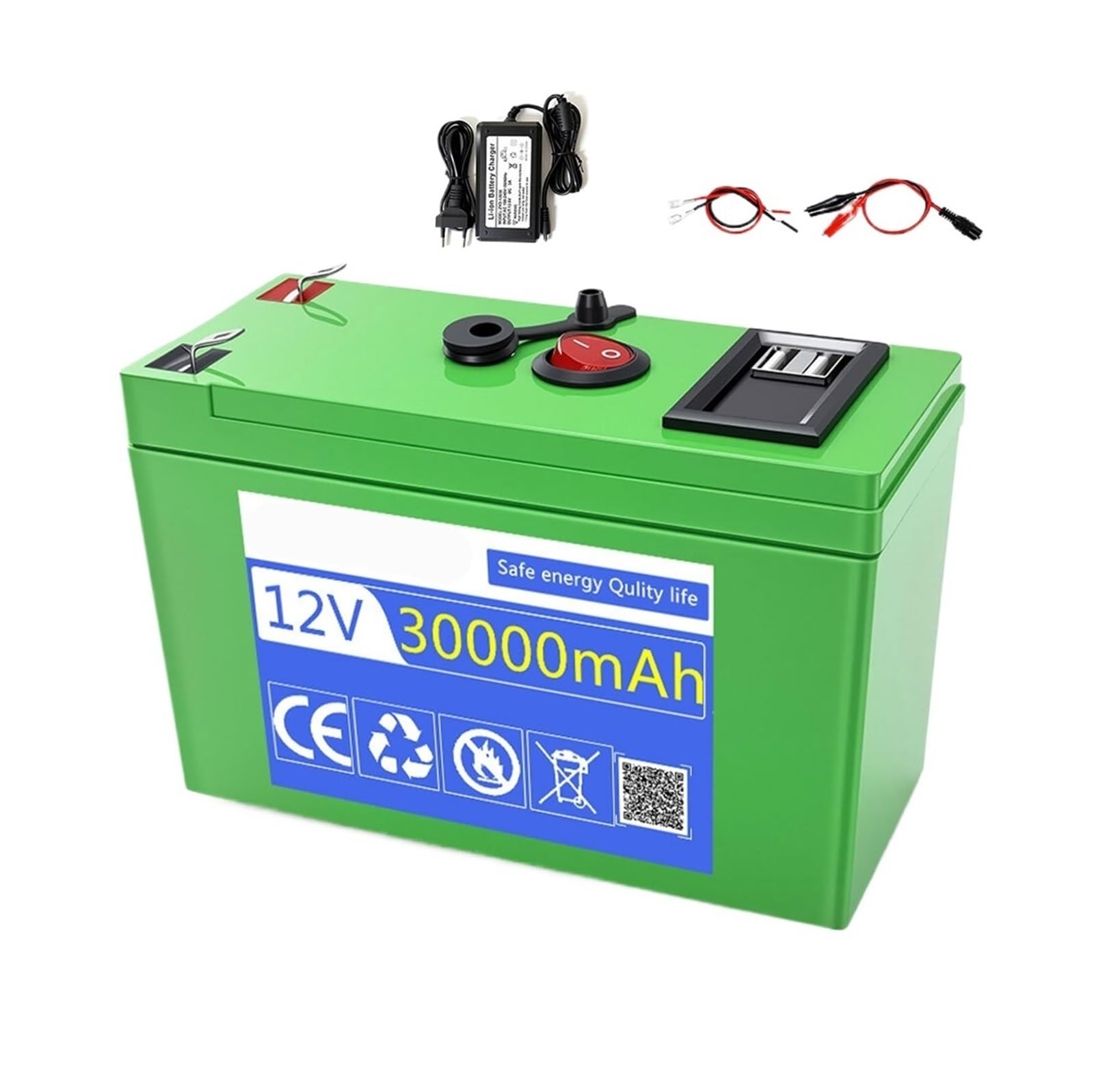 Pacco Batteria Ricaricabile 12V 10-30Ah, For Luci | For il campeggio e l'alimentazione di riserva domestica Batteria al litio + caricabatterie(15000mAh charger)