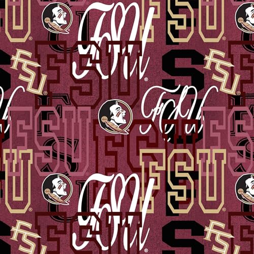 Official Licensed Florida State University Cotton Quilting Fabric-FSU Seminoles Letters Cotton Fabric Sold by The Yard