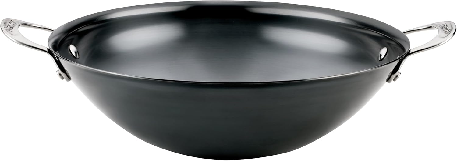 Anolon Everlast N2 Carbon Steel Wok/Stir-Fry Pan, Compatible with All Cooktops, Metal Utensil Safe, 14 Inch - Black
