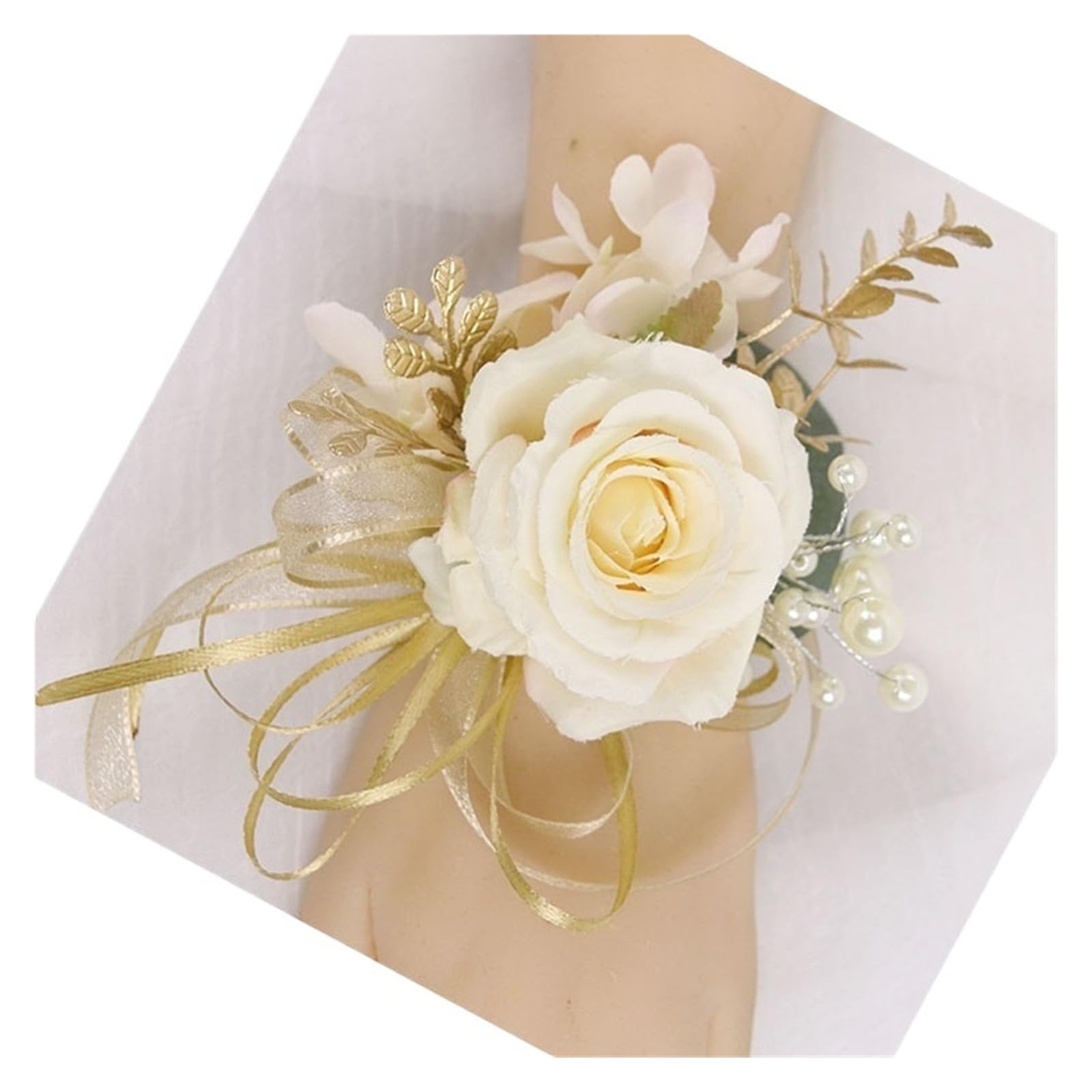 MQFBNNP Wedding boutonniere Silk Flore Groom Boutonniere Wedding Wrist Corsage Bracelet(Bracelet-1)